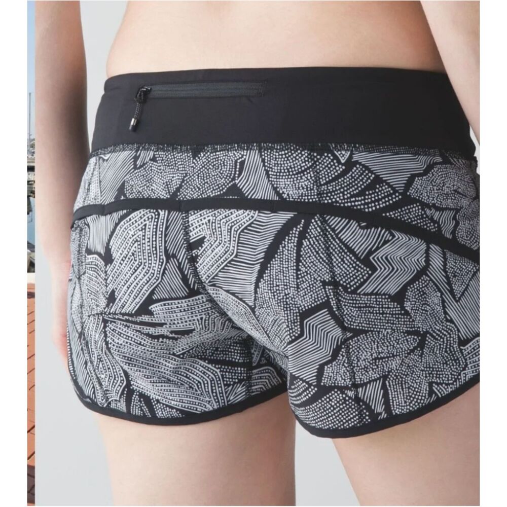 lululemon athletica Black & White Abstract Print Running Shorts